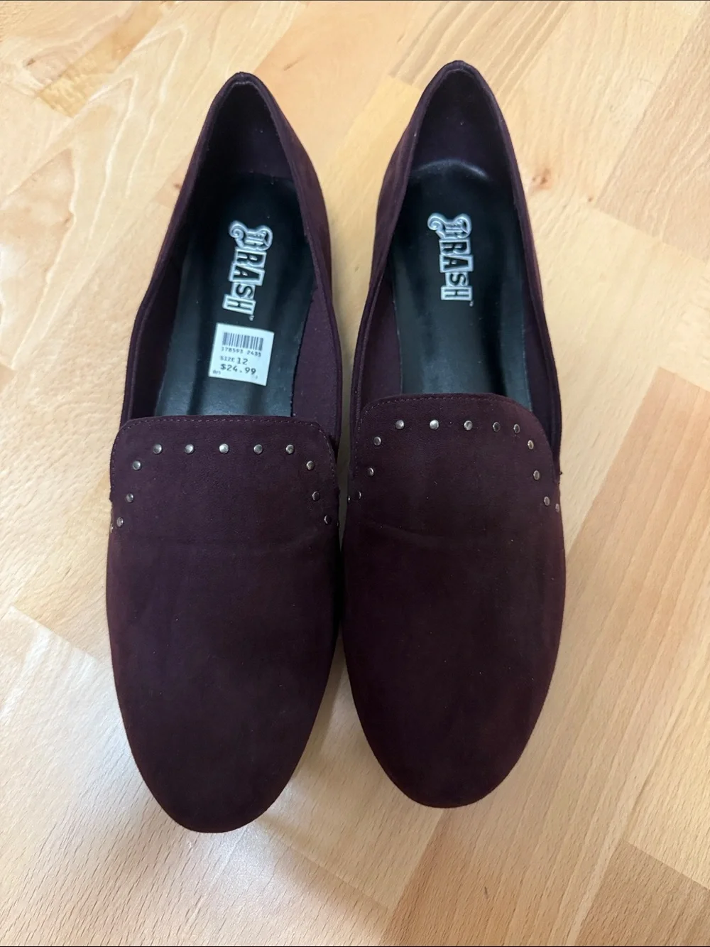 Brash Plum Suede Studded Loafers 12W